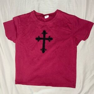 Kids Red T-Shirt with Black Cross Design
